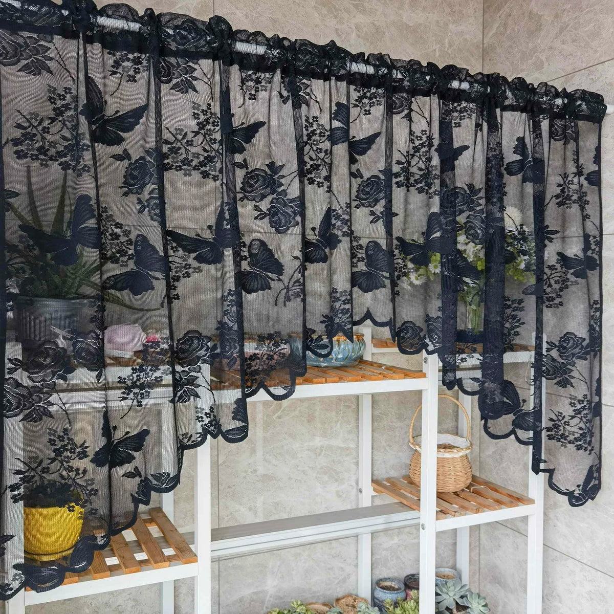 rideau noir dentelle papillon transparent japonais fenetre maison