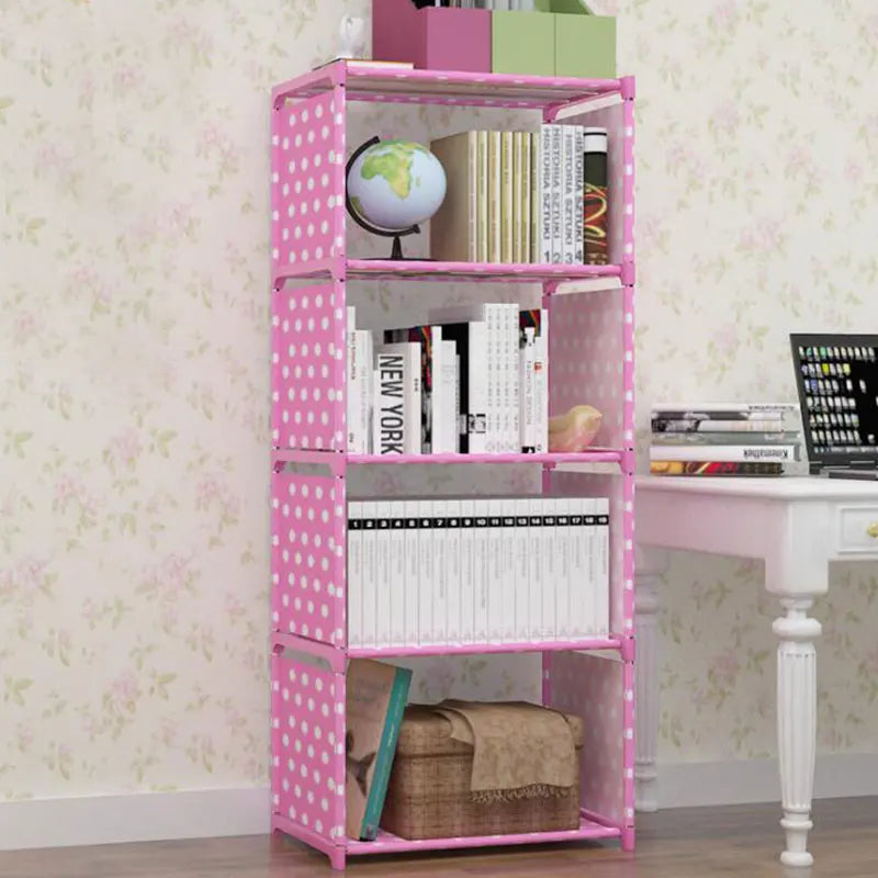 étagère moderne minimaliste niveaux pois rose tissu livres rangement salon