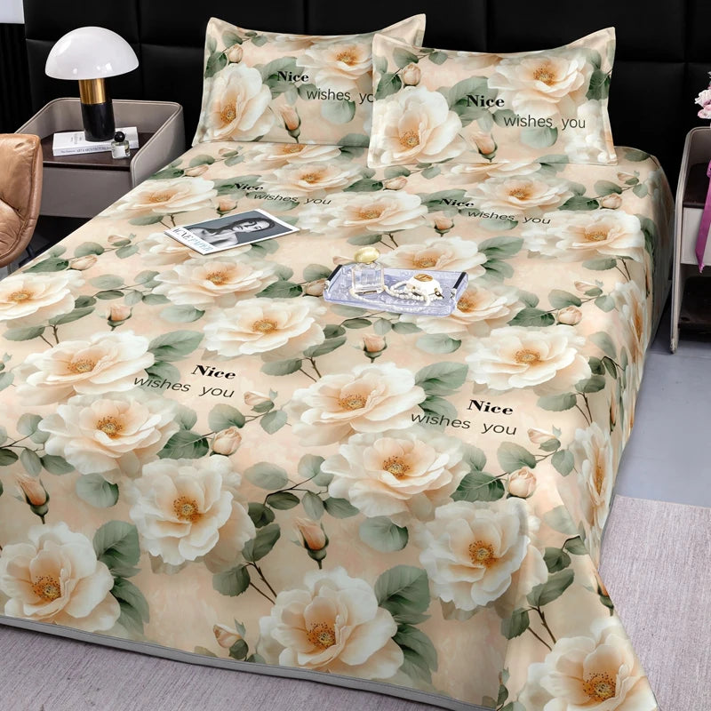 drap lit complet fleurs classique vert clair bleu clair beige violet rose adultes chambre