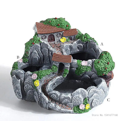 Cache-pot en résine imitation pierre noir pour micro-paysage