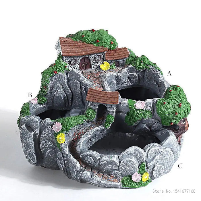 Cache-pot en résine imitation pierre noir pour micro-paysage
