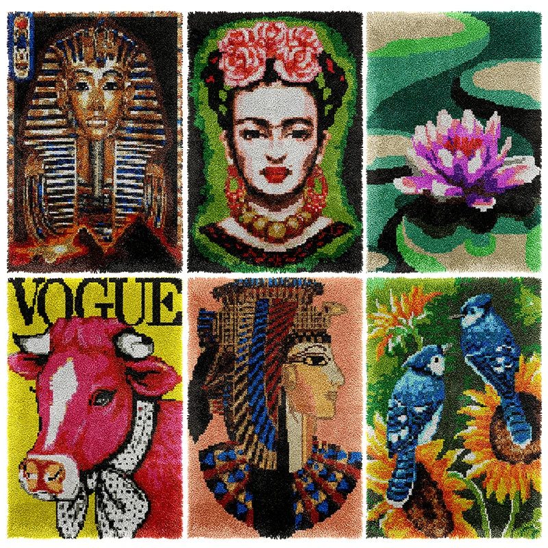 kit crochet laine coussin coeur tapis paysage décoration maison artisanale fait main multicolore