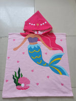 serviette plage microfibre enfant dessin animé sirène poissons bleu clair rose bleu jaune vert