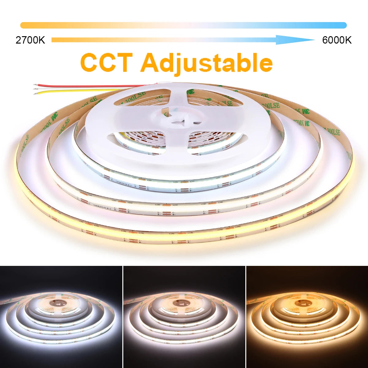 ruban led flexible rayures horizontales blanc jaune bleu moderne adhésif 608 led/m 24v 6500k