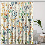 rideau douche botanique motifs feuilles aquarelle couleurs variées tringle métallique