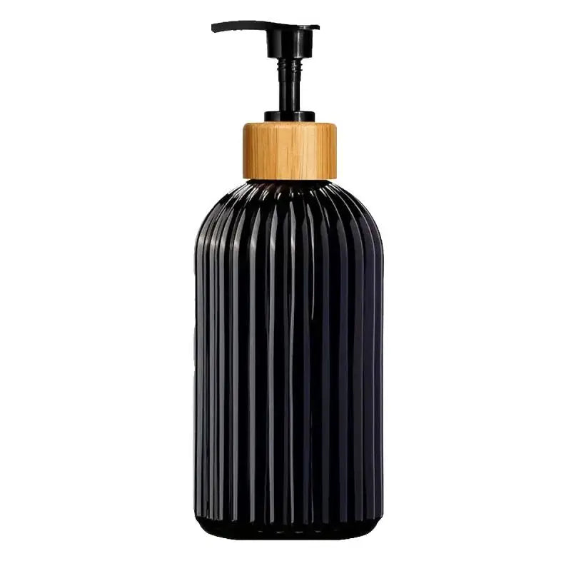 flacons savon liquide noir blanc rayures verticales moderne minimaliste pompe pression bouchons bois 500ml