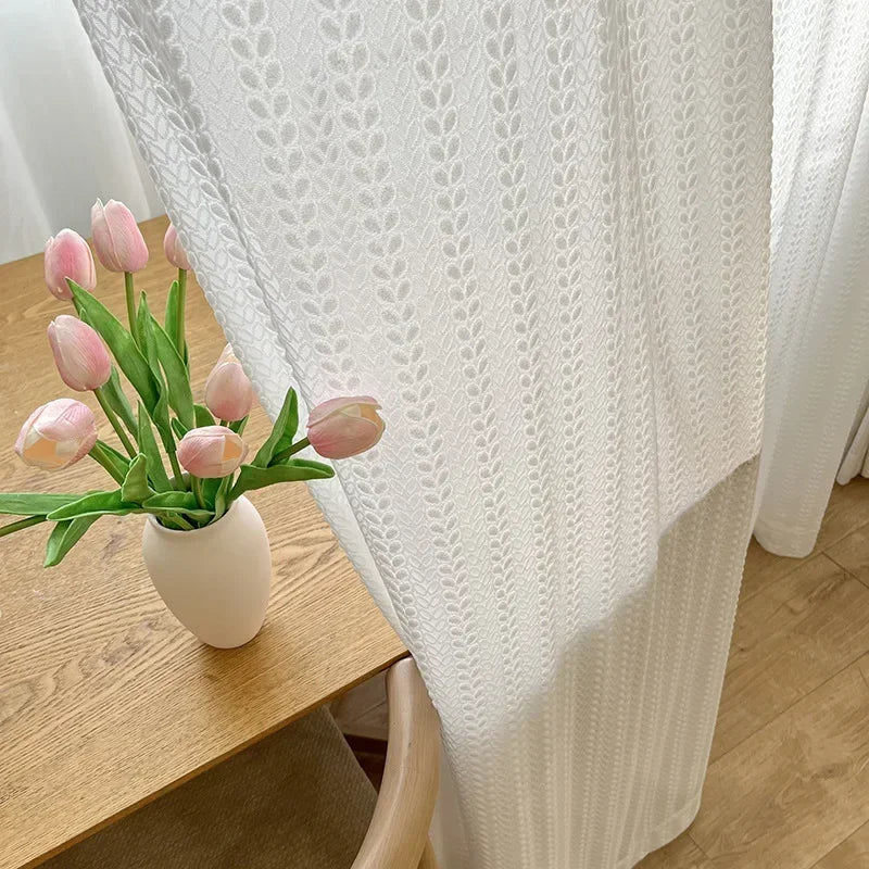 rideau blanc moderne motif feuilles opaque fenêtre salon chambre maison décoration intérieure
