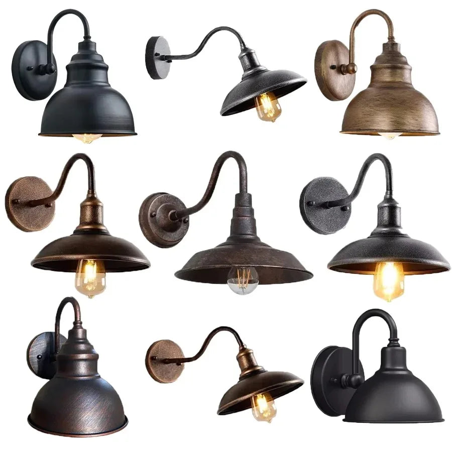 applique murale industrielle fer noir bronze mat éclairage cuisine salle manger led e27 fixée