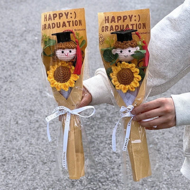 Bouquet pâte modeler graduation figurine diplômé fleur tournesol ruban blanc décor maison thèmes créatifs