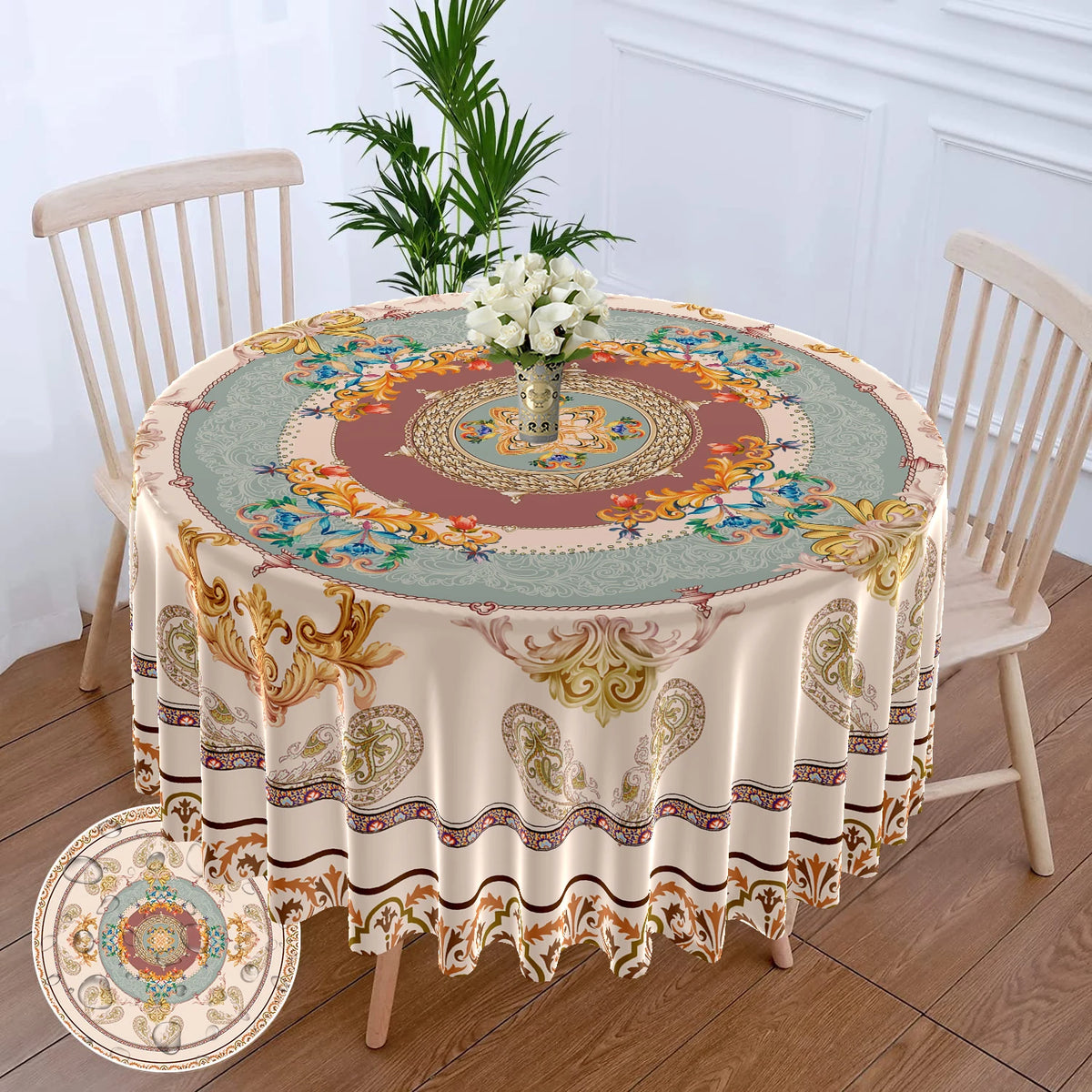 nappe table ronde fleur imprimée imperméable polyester classiqueextérieur maison fêtes blanc rose verte
