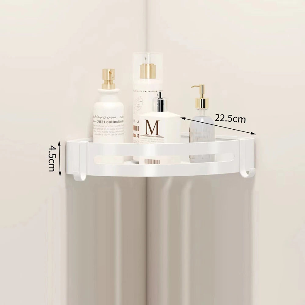 étagère salle bain blanc moderne adhésive shampooing gel douche lotion parfum verre boucles d'oreilles