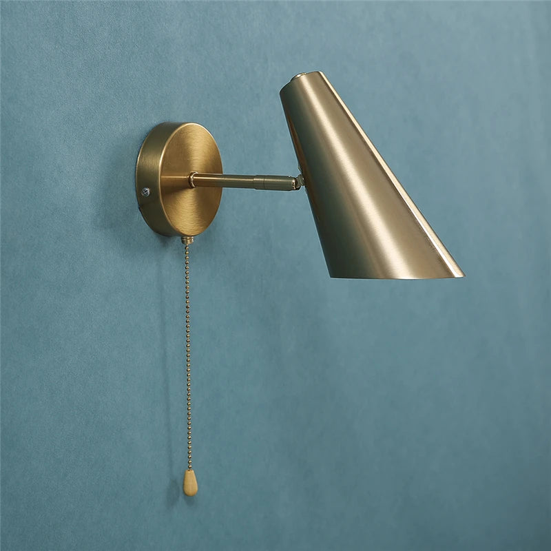 lampe murale conique or moderne interrupteur chaîne éclairage quotidien fixée mur opaque 220v 110v
