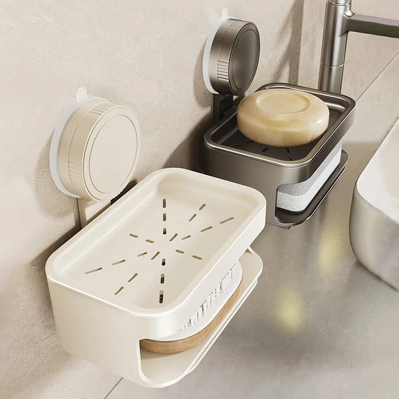 porte savon mural drainage moderne sans perçage ventouse savon blanc gris métallisé