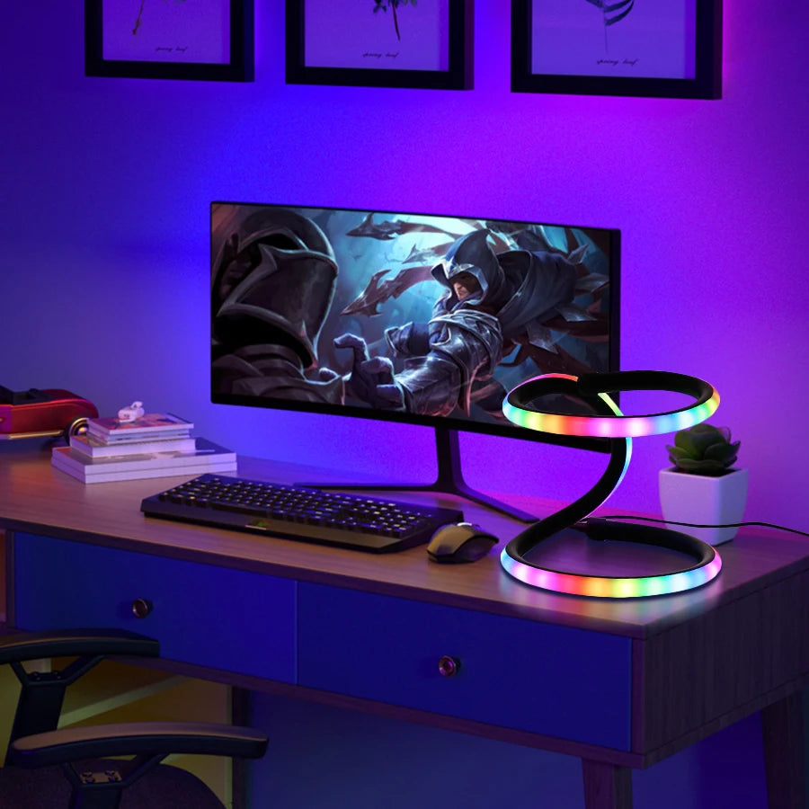 lampe led moderne noire télécommande lumière rvb usb minimaliste ambre adjustable