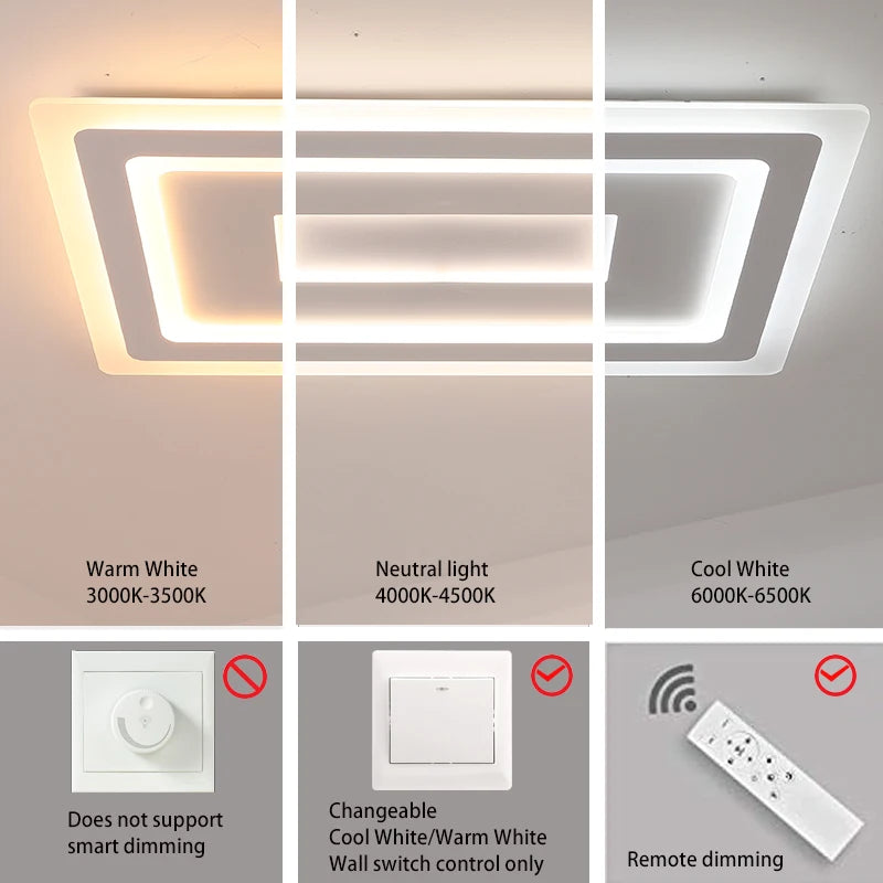 plafonnier led moderne blanc rectangulaire carrés superposés intérieur salon chambre coucher