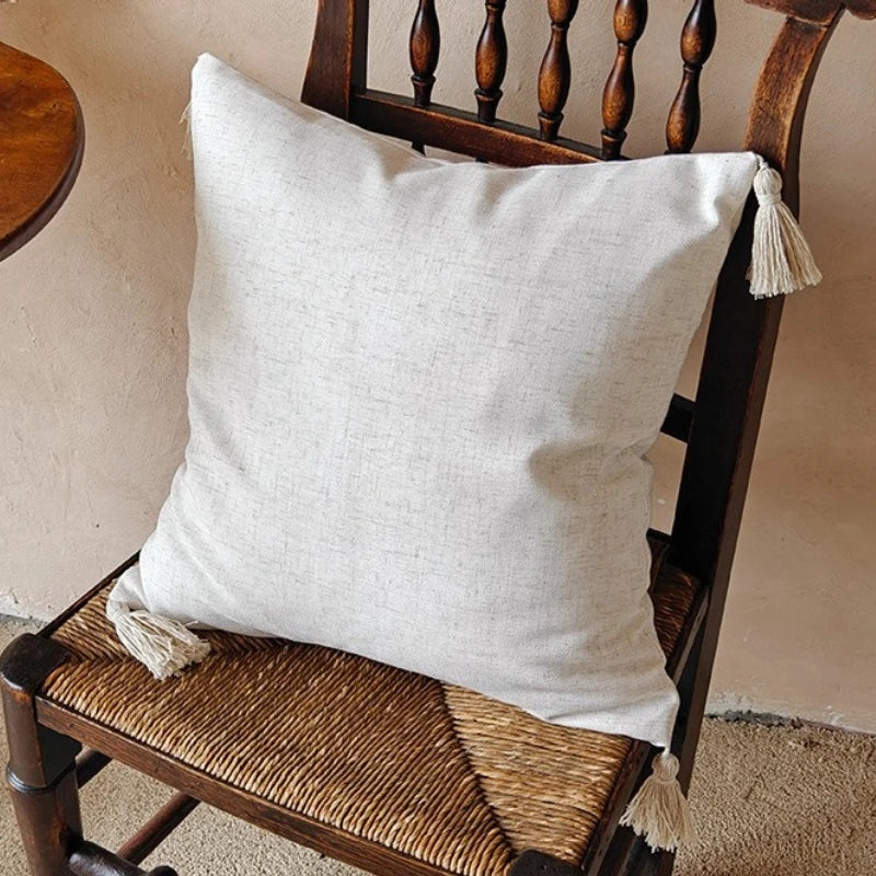 housse coussin carré motif floral rustique polyester beige pompons décoratif intérieur voiture