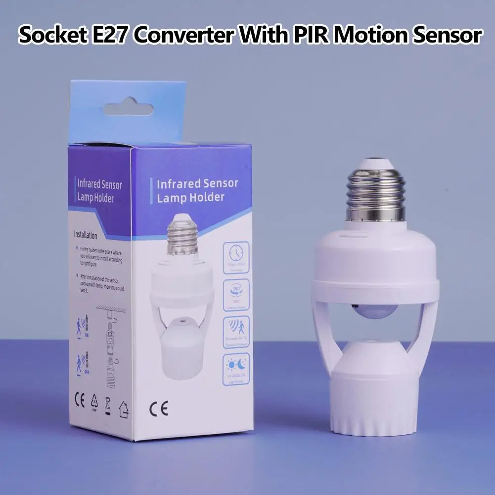 adaptateur prise e27 detecteur mouvement pir blanc moderne pratique led 30w interrupteur auto