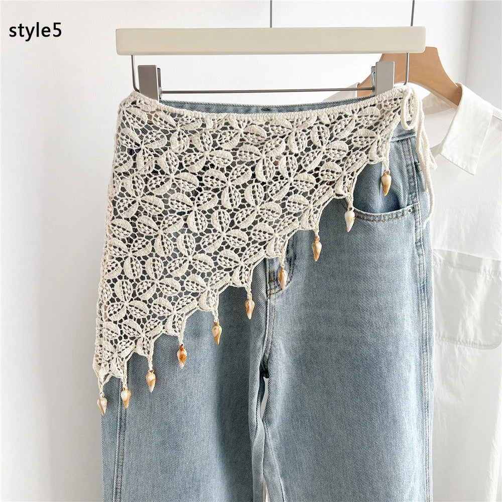 foulard boho chic blanc motifs floraux adhésif asymétrique polyester coton