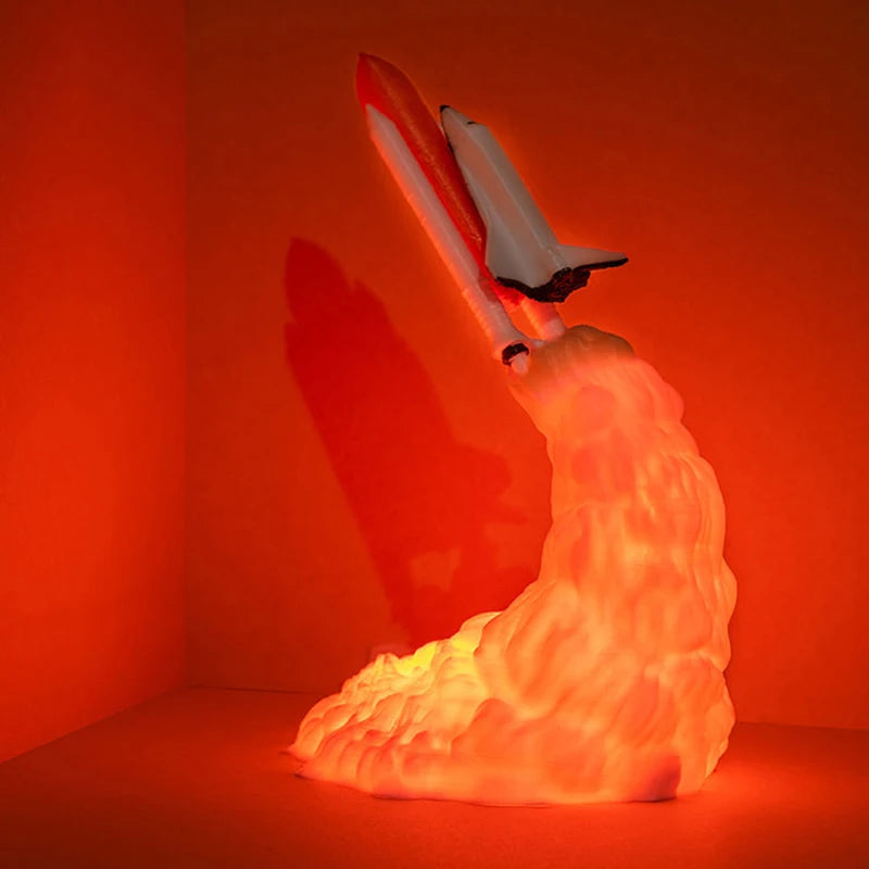 lampe led forme fusée spatiale blanc orange rouge nuages moderne veilleuse rechargeable manuel utilisation