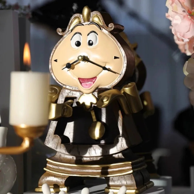horloge mécanique dessin animé Cogsworth Belle Bête or bois texturé 24cm haute déco chambre