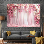 toile fond tulle semi transparent fleurs roses orchidées decoration murale romantique fiancailles mariage
