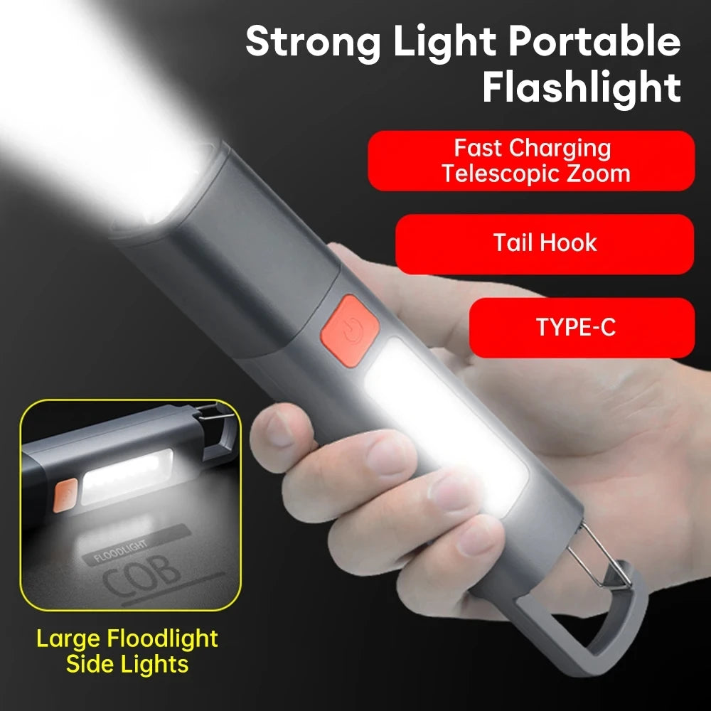 lampe torche gris rechargeable lumiere intense ip68 étanche réglable camping