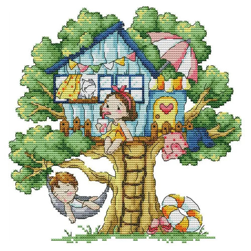 toile broderie maison arbre personnages décorations saisonnières oiseaux papillons champignons balançoire hamac noël guirlandes