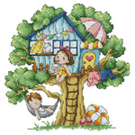toile broderie maison arbre personnages décorations saisonnières oiseaux papillons champignons balançoire hamac noël guirlandes