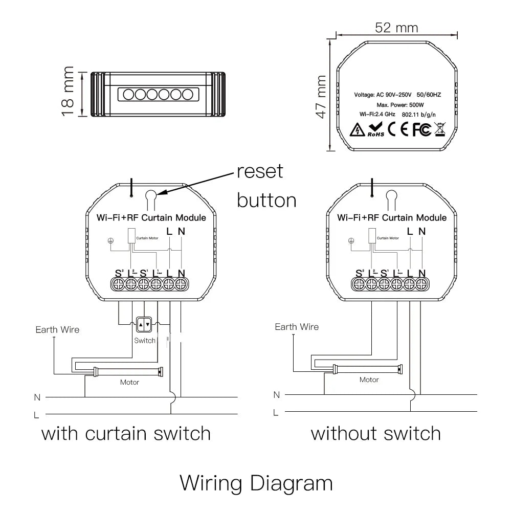 module rideau motorisé intelligent télécommande rf433 application smartphone contrôle vocal programmation