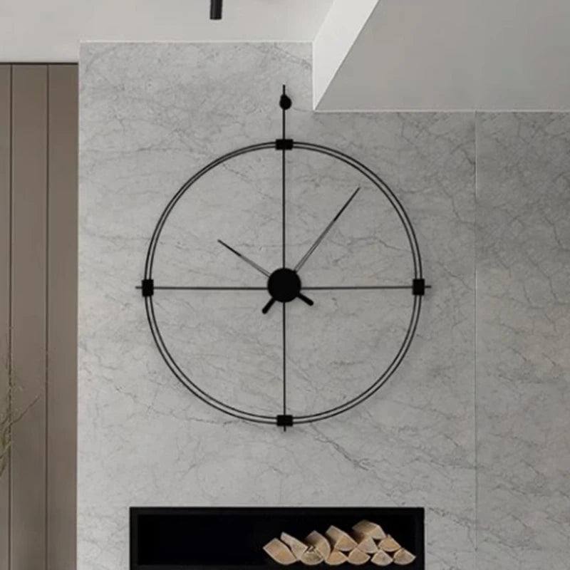 horloge murale moderne minimaliste double face métal noir aiguille quartz silent living room