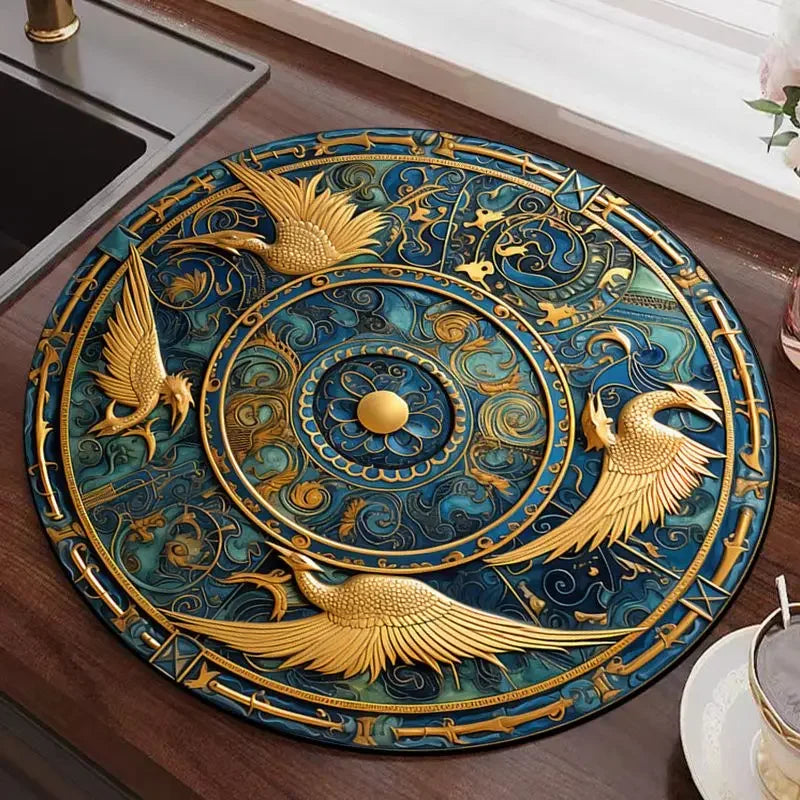 tapis rond moderne diatomées boue floral oiseaux dragon bleu doré vert rouge