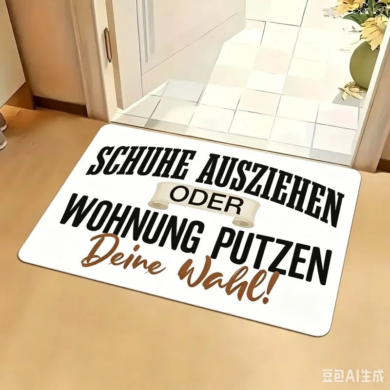 tapis moderne humoristique porte lettres relief noir blanc gris marron foncé extérieur résistant rides