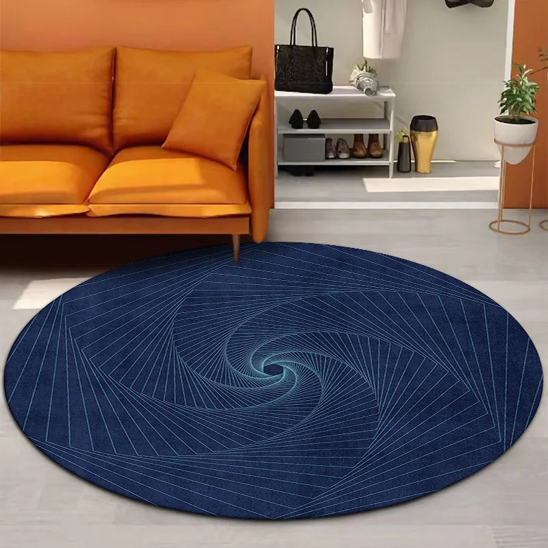 tapis rond moderne intérieur salon chambre motif abstrait velours court antidérapant bleu violet gris