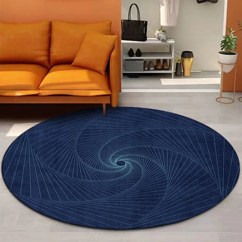 tapis rond moderne intérieur salon chambre motif abstrait velours court antidérapant bleu violet gris