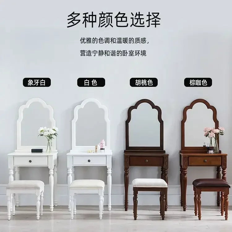 maquillage classique miroir intégré tabouret cuir bois chêne marronclair multifonctionnel chambre