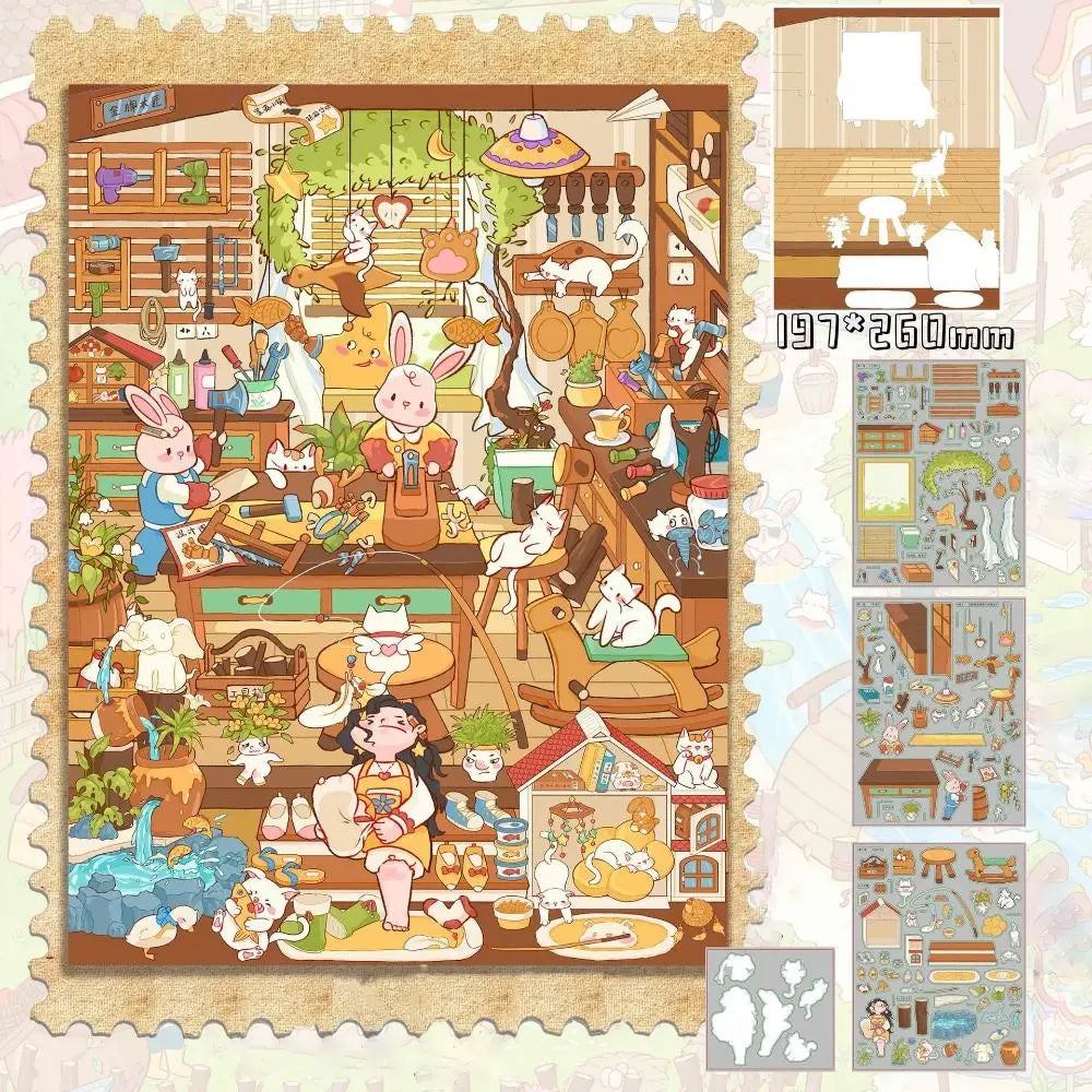 puzzle multicolore dessin animé scènes quotidien pièces grandes tailles illustrations animées empilables journal créatif