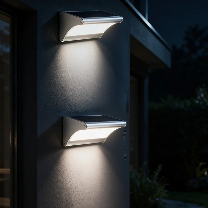 applique murale solaire détecteur mouvement ip65 led argenté noir contemporain minimaliste panneau solaire