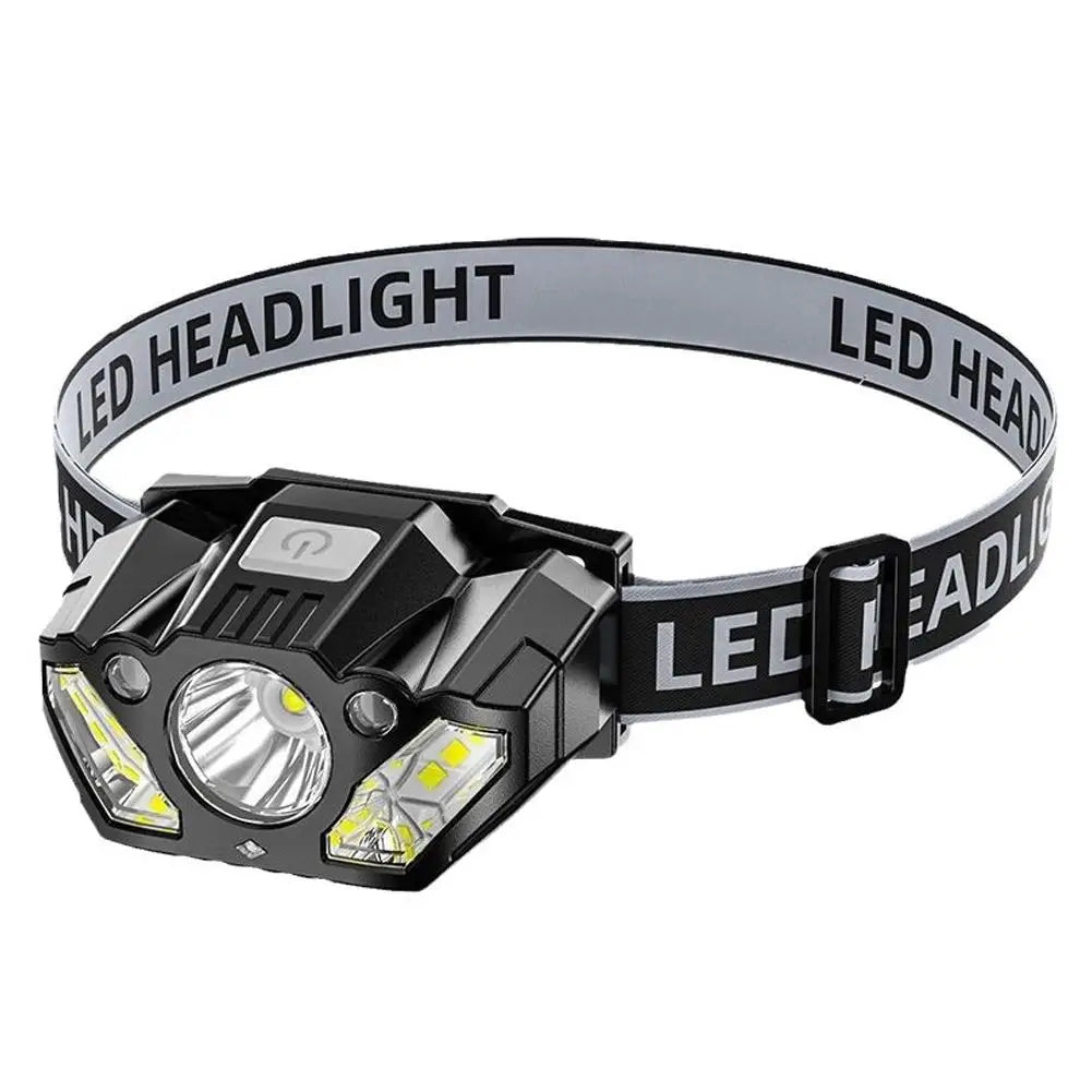 lampe frontale led noir gris moderne ceinture ajustable robuste étanche camping randonnée