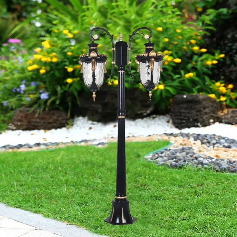 lampe jardin élégante vintage verre transparent ornements dorés extérieur noir doré ip65 led