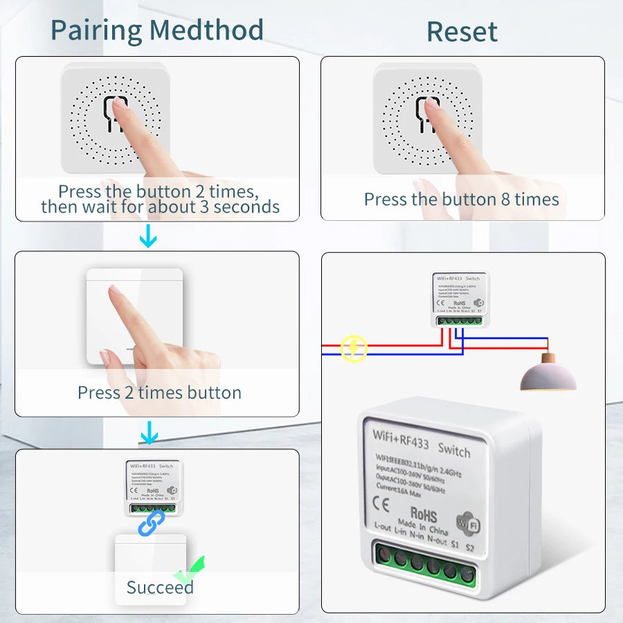 interrupteur mural sans fil blanc smart wifi rf 433mhz moderne minimaliste