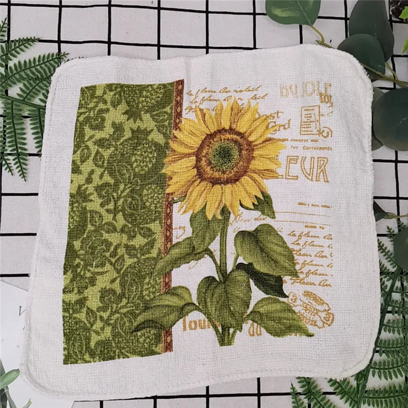 serviettes cuisine coton florales vintage blanc vert rouge jaune bleu noir absorbantes 20x20cm