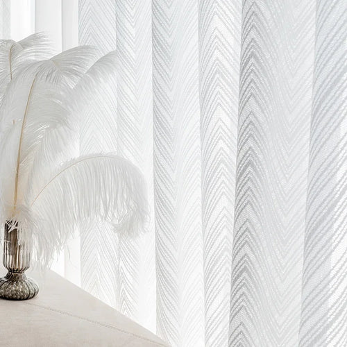 rideau blanc transparent moderne rayures diagonales fenêtre salon maison décoration