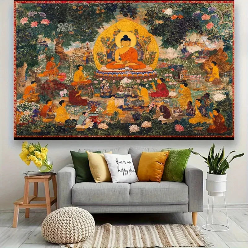 tapisserie murale mandala bouddhiste personnalisée traditionnelle couleur or rouge vive 100 polyestère