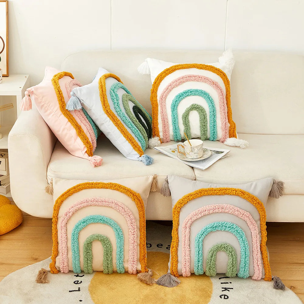 taie d'oreiller bohème multicolore géométrique carrée opaques adhésif zipper tassel coussin décoratif maison voiture