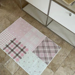 tapis rose gris moderne carreaux géométriques antidérapant polyester salon chambre
