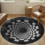 tapis rond moderne optique points carreaux noir blanc orange bleu 80x80cm 120x120cm