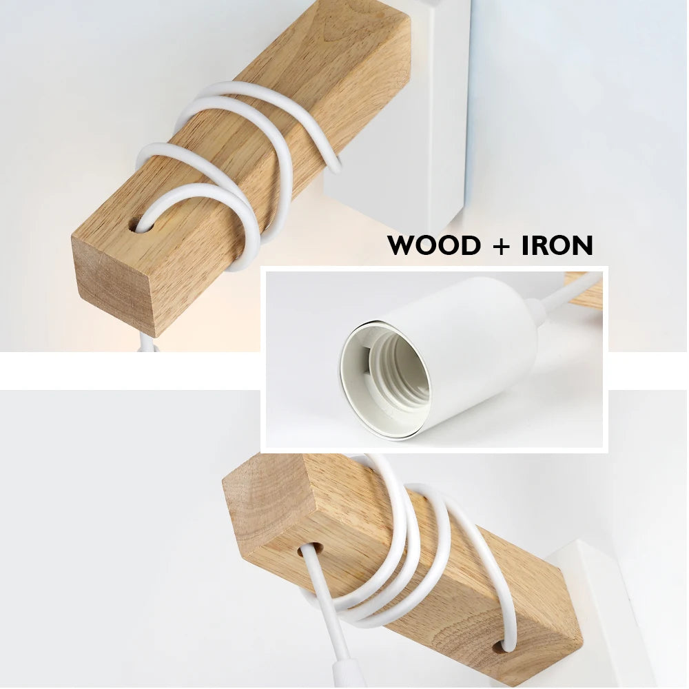 lampe murale bois naturel spirales noires moderne rustique fixée mur entrée chambre étude salon