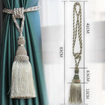 pompons rideau beige gris vert classiques attache bois franges opaques moderne decoration maison