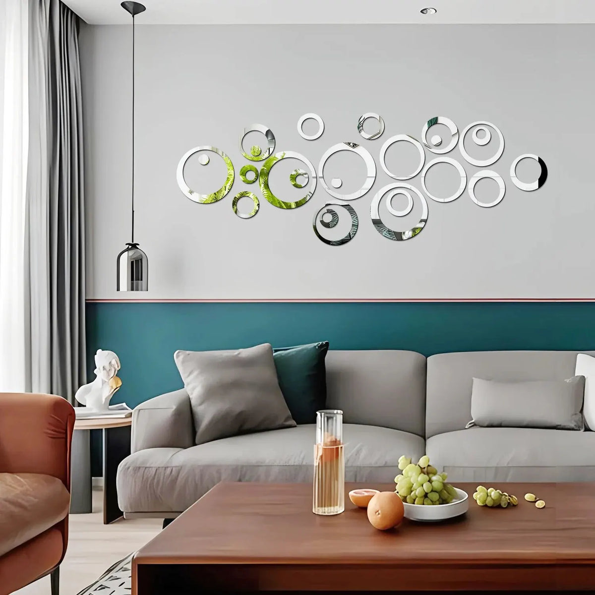 décoration murale moderne adhésive cercles concentriques vert noir rouge doré blanc