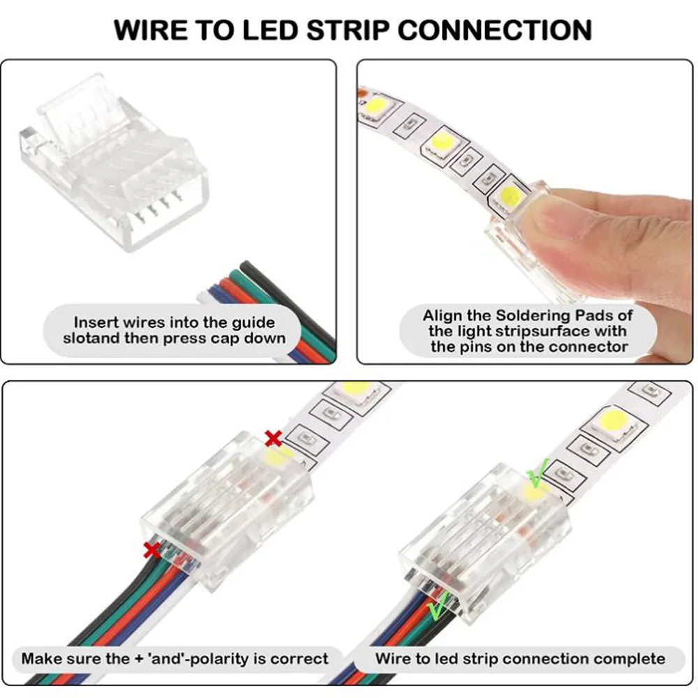 connecteur ruban led transparent 12v 24v ip65 broches clips fixation